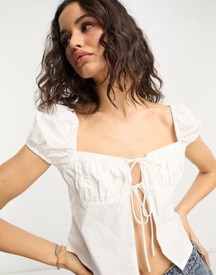 Glamorous milkmaid split hem top in off white