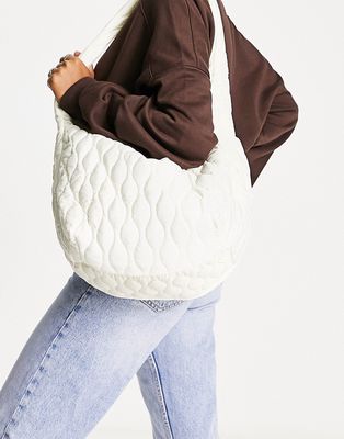 Glamorous oversized quilted shoulder bag in nylon-White
