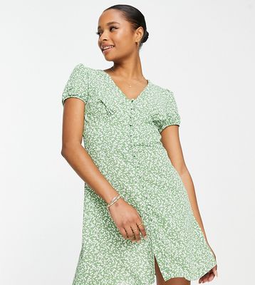 Glamorous Petite mini button front tea dress in green spring floral