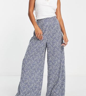 Glamorous Petite wide leg relaxed pants in blue ditsy floral