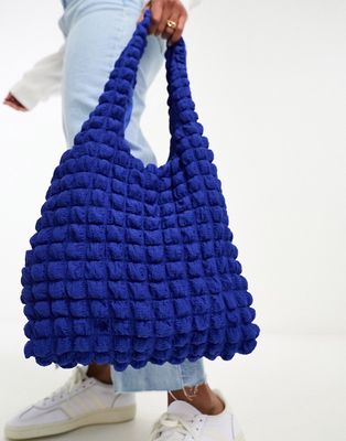 Glamorous popcorn texture shoulder bag in cobalt blue