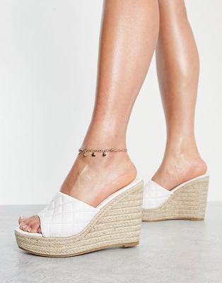 Glamorous quilted espadrille wedge sandals in white