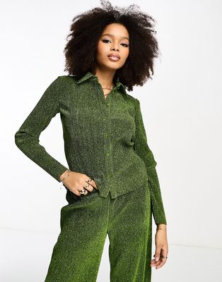 Glamorous relaxed shirt in green glitter - part of a set
