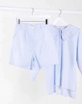 Glamorous relaxed tailored shorts in stripe two-piece-Blue