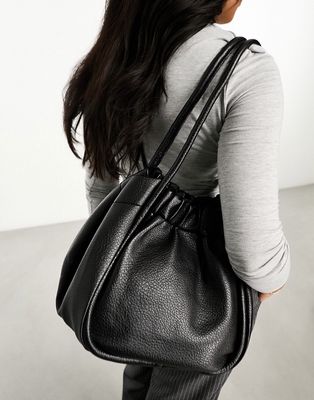 Glamorous ruched PU tote bag in black