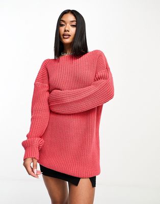 Glamorous scoop back rib knit sweater in coral-Pink