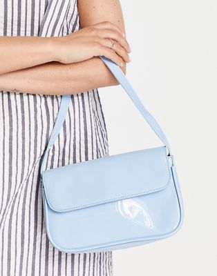 Glamorous shoulder bag in baby blue patent PU