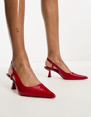 Glamorous slingback mid stiletto heels in red patent