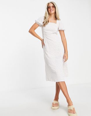 Glamorous square neck midi dress in lilac ditsy-White