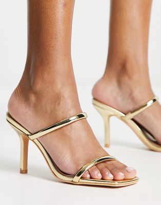 Glamorous two strap mule heeled sandals in gold