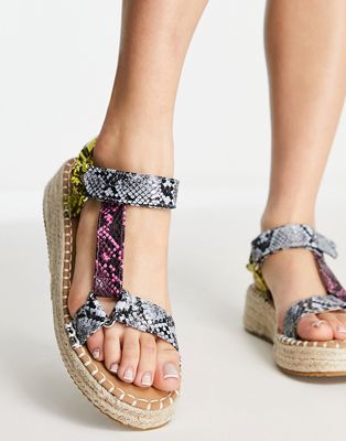 Glamorous velcro strap flatform espadrille sandals in multi