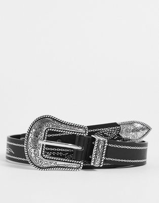 Glamorous waist and hip jeans belt in embroidered black with western buckle