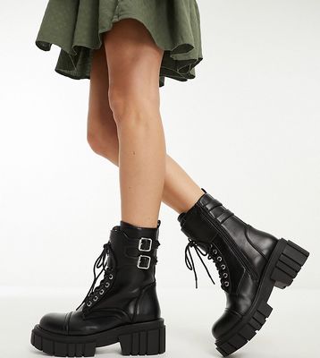 Glamorous Wide Fit chunky combat ankle boots in black