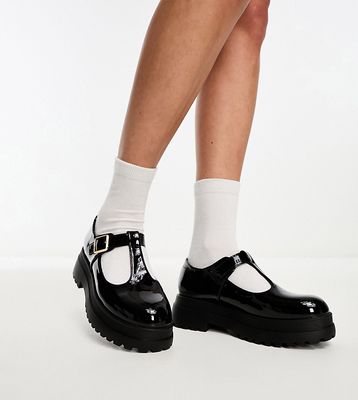 Glamorous Wide Fit chunky t-bar mary janes in black patent