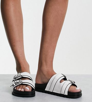 Glamorous Wide Fit double buckle slides in white
