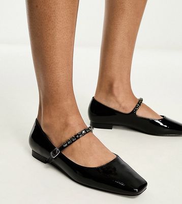 Glamorous Wide Fit embelished strap mary janes in black patent