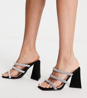 Glamorous Wide Fit embellished strap heel sandals in black