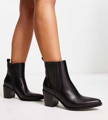 Glamorous Wide Fit heeled ankle western boots in black