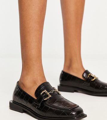 Glamorous Wide Fit horsebit loafers in black croc