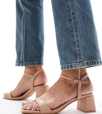 Glamorous Wide Fit low block heeled sandals in beige-Neutral