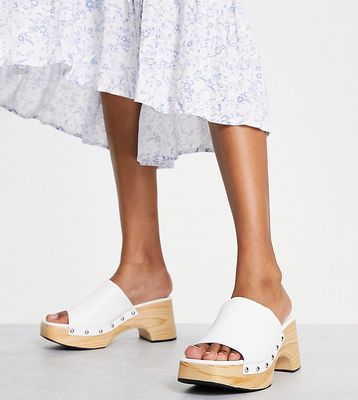 Glamorous Wide Fit mid clog mule sandals in white