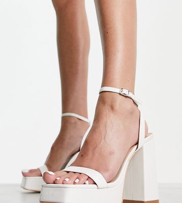 Glamorous Wide Fit platform heel sandals in white patent