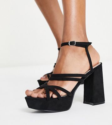 Glamorous Wide Fit platform heel strap detail sandals in black