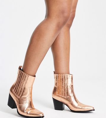 Glamorous Wide Fit western ankle boots in bronze exclusive to ASOS-Brown