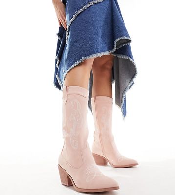Glamorous Wide Fit western knee boots in pink micro