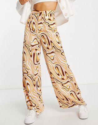 Glamorous wide leg high waisted pants in marble print-Multi