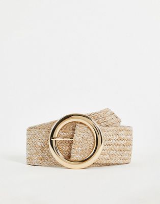 Glamorous woven belt in natural with gold circle buckle-Neutral