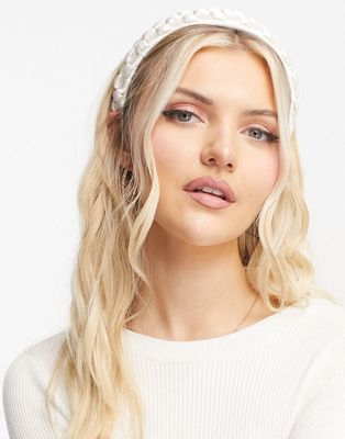 Glamorous woven padded headband in off white