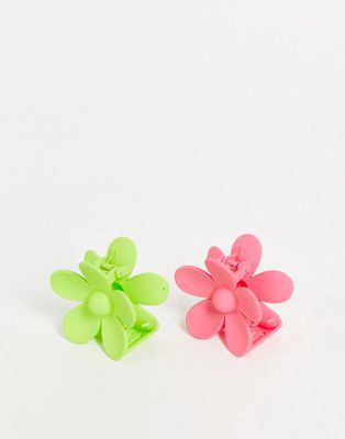 Glamorous x2 multipack flower hair claw clips in pop brights
