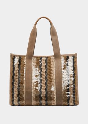 Glamour Striped Sequins Tote Bag