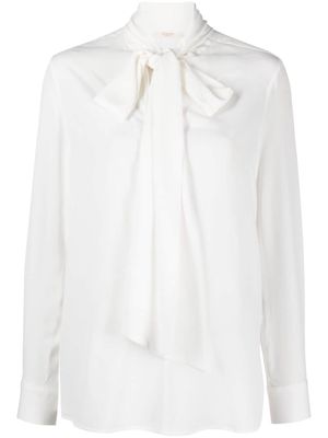 Glanshirt satin-finish gathered tie-neck blouse - White