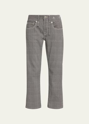 Glen Plaid Low-Rise Straight Cropped Pants