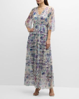 Glinda Tiered Floral-Print Ruffle Maxi Dress