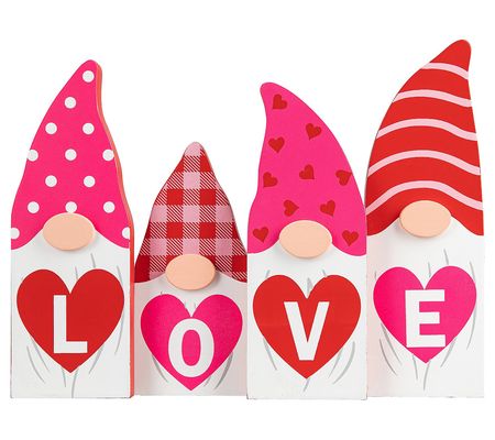 Glitzhome 11" Valentine's Love Wooden Gnome Tab le Decor