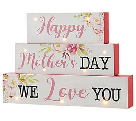 Glitzhome 12" LED Lighted Happy Mother's Day Bl ock Sign