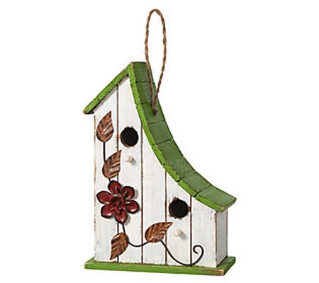 Glitzhome 13''H 3D Weathered Flowers and Leaves Wood Birdhouse