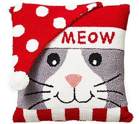 Glitzhome 14"L Hooked 3D Pet Lovers Christmas T hrow Pillow