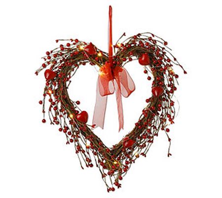 Glitzhome 17" LED Lighted Valentine's Day Berry Heart Wreath