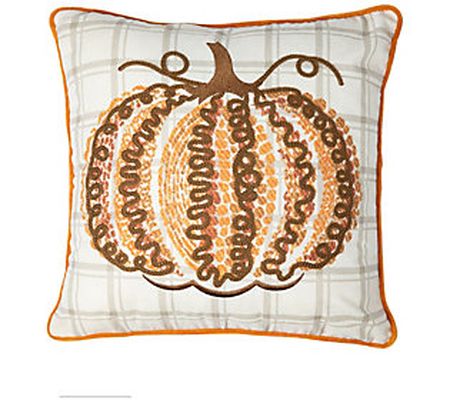 Glitzhome 18" Fall Embroidered Pumpkin Pillow C over