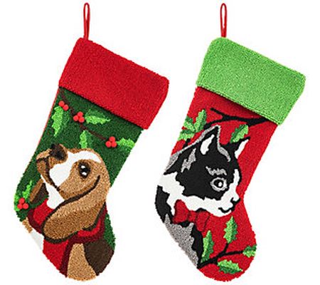 Glitzhome 20.5"L Cat Hooked Christmas Stocking