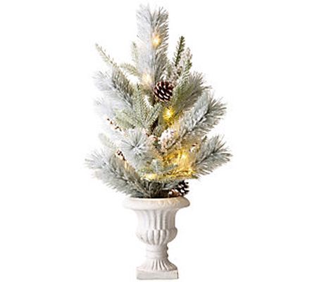Glitzhome 24" Lighted Flocked Pinecone and Berr ies Table Tree