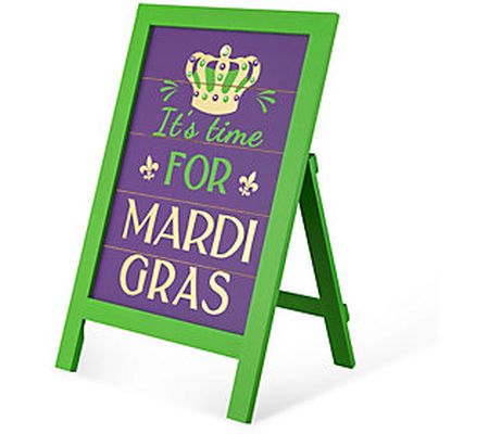 Glitzhome 24" MARDI GRAS Standing or Hanging Wo oden Easel Sign