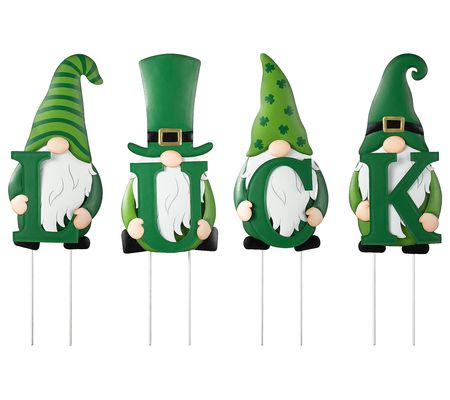 Glitzhome 24" St. Patrick's LUCK Lepre-Gnomes Y ard Stake S/4