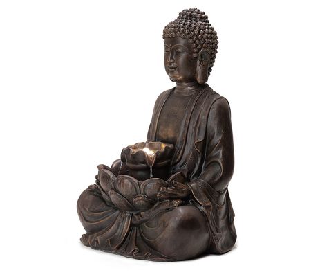 Glitzhome 28" Zen Style Meditating Buddha Statu e LED Fountain