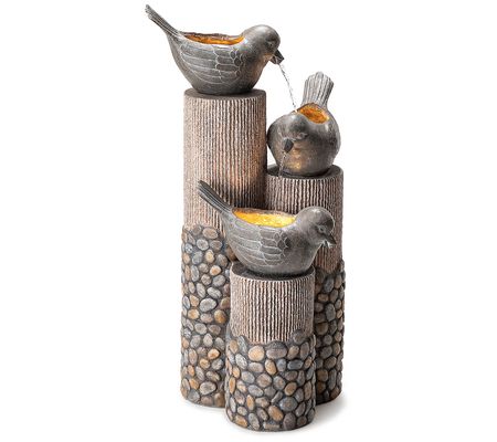 Glitzhome 30'' 3-Tier Pebbles and Birds Texture d Fountain
