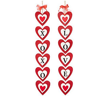 Glitzhome 30" Set of 2 Valentine's Wooden Heart Door Hangers